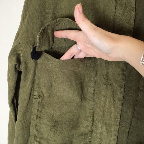 Zara Linen Shirt Jacket Size Large Full Zip Pockets - Picture 5 of 14